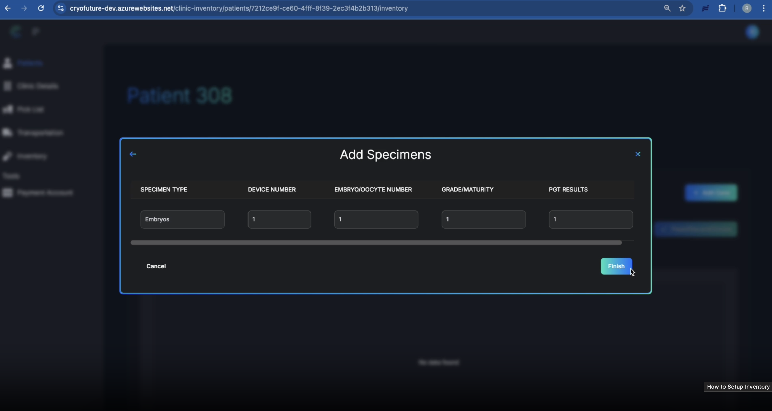 Specimen Information Form